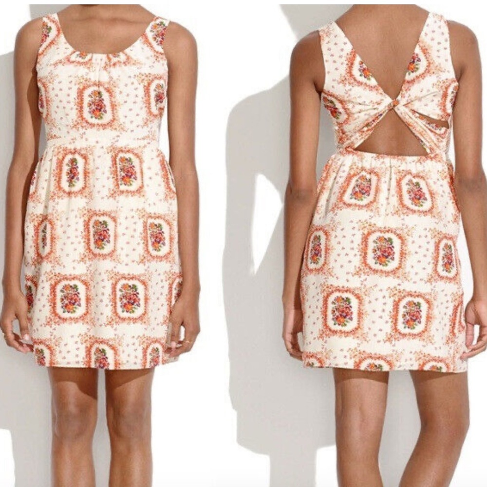Madewell Sz 6 Orange Cream Criss-Cross Back A-Line Sundress 100% Silk